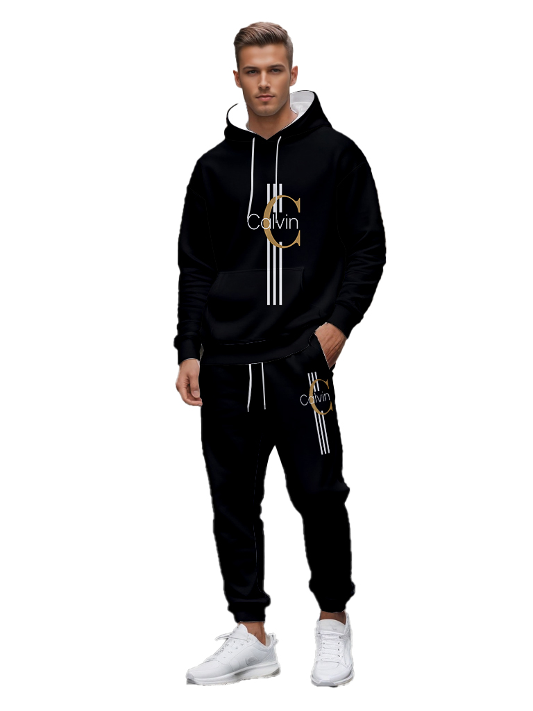 Men's Ankle-Length Knitted Hoodie Casual Outdoor Polyester Sweatshirt with Adjustable Drawstring Gradient Color Print - LMWY00165