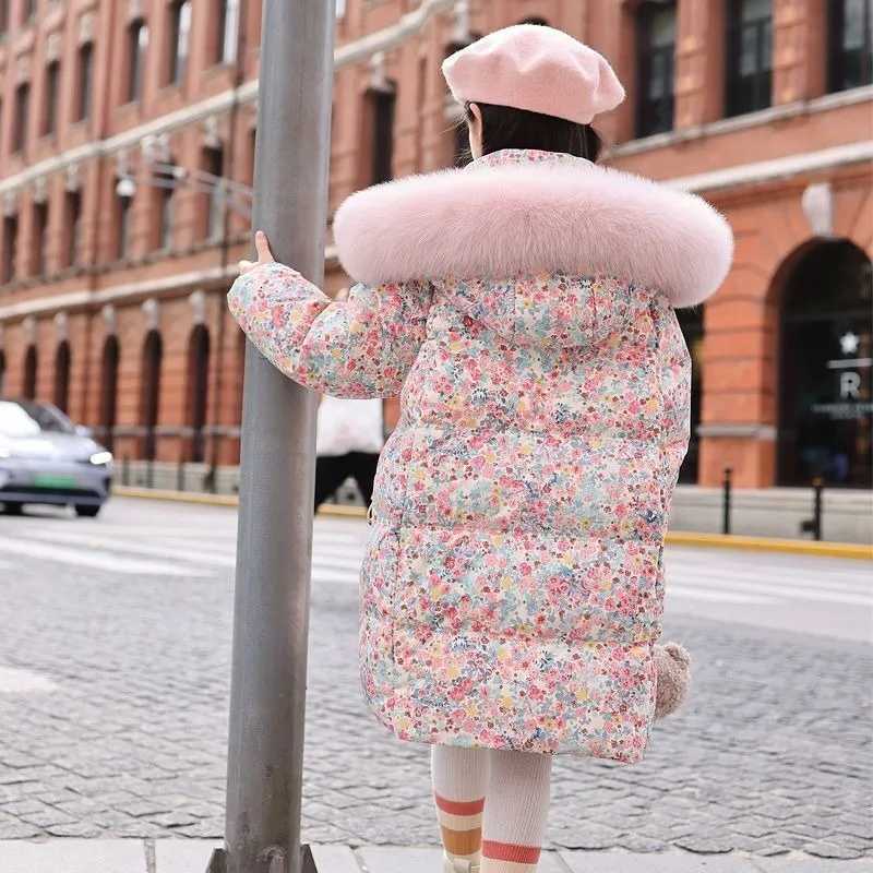 Stylish Floral Winter Thickened Kids Down Jacket Thickened Cottonpadded Coat for Girls Tween Girls Warm Outdoor ClothingT251021