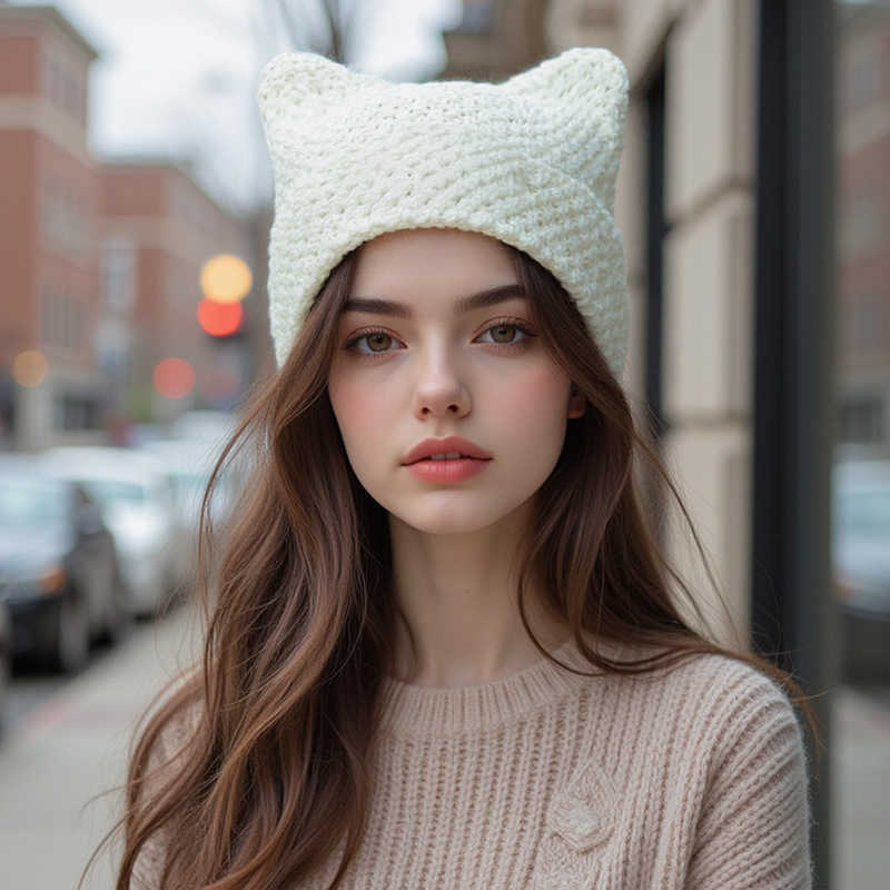 Little Knitted Hat Cute Pointed Hat Fashion Versatile Knitted Hat Plain Solid Color Ear Protection Hat H251020