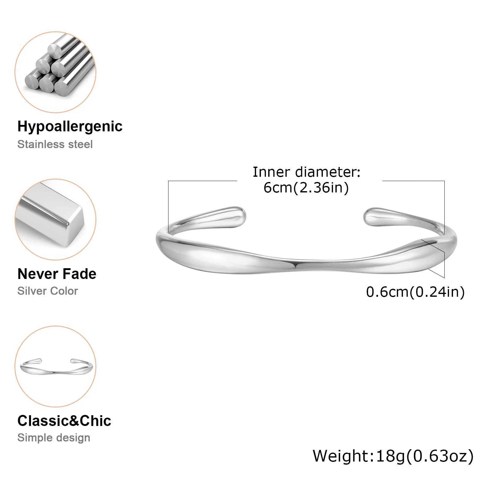 Vnox Stainless Steel Wrist Opening Bracelet Bangles For WomenSimple Irregular Smooth Girls Hand JewelryFashion Bangles Daily J251021