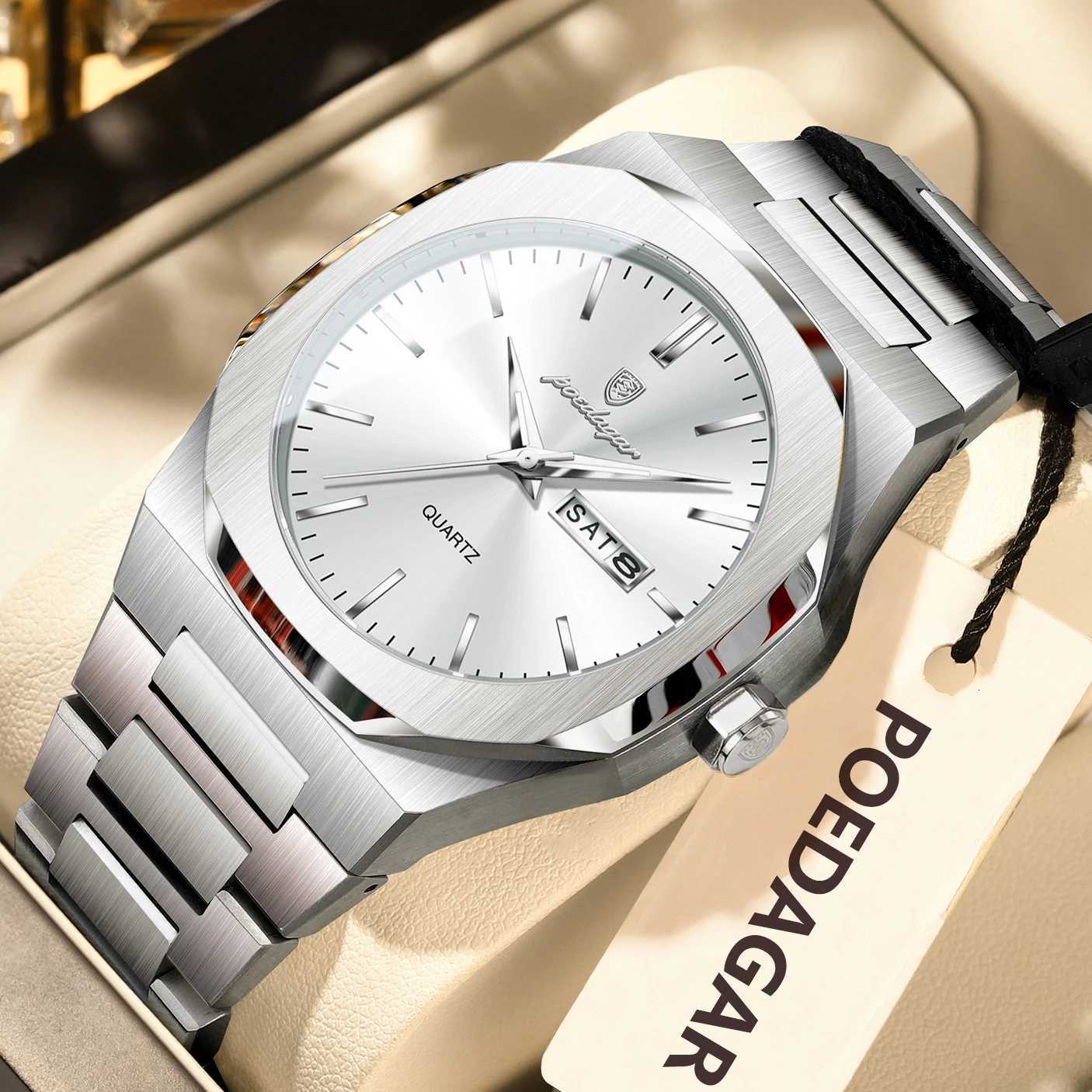 POEDAGAR Fashion Brand Male Wrist Waterproof Luminous Stainl Steel Men Clock Date Week Casual Quartz Mens es RelojXJ251021