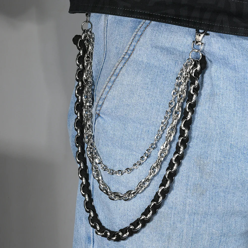 Hand woven rope Punk Style Pants chain multilayer Metal Chain jeans decoration 251021