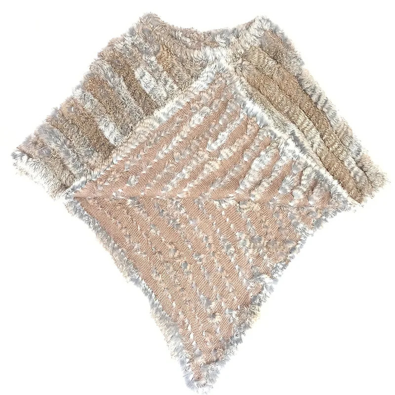 HSPL Spring Knitted Natural Fur Shawl Fashion Rabbit Cape Genuine Women Black Poncho 251021