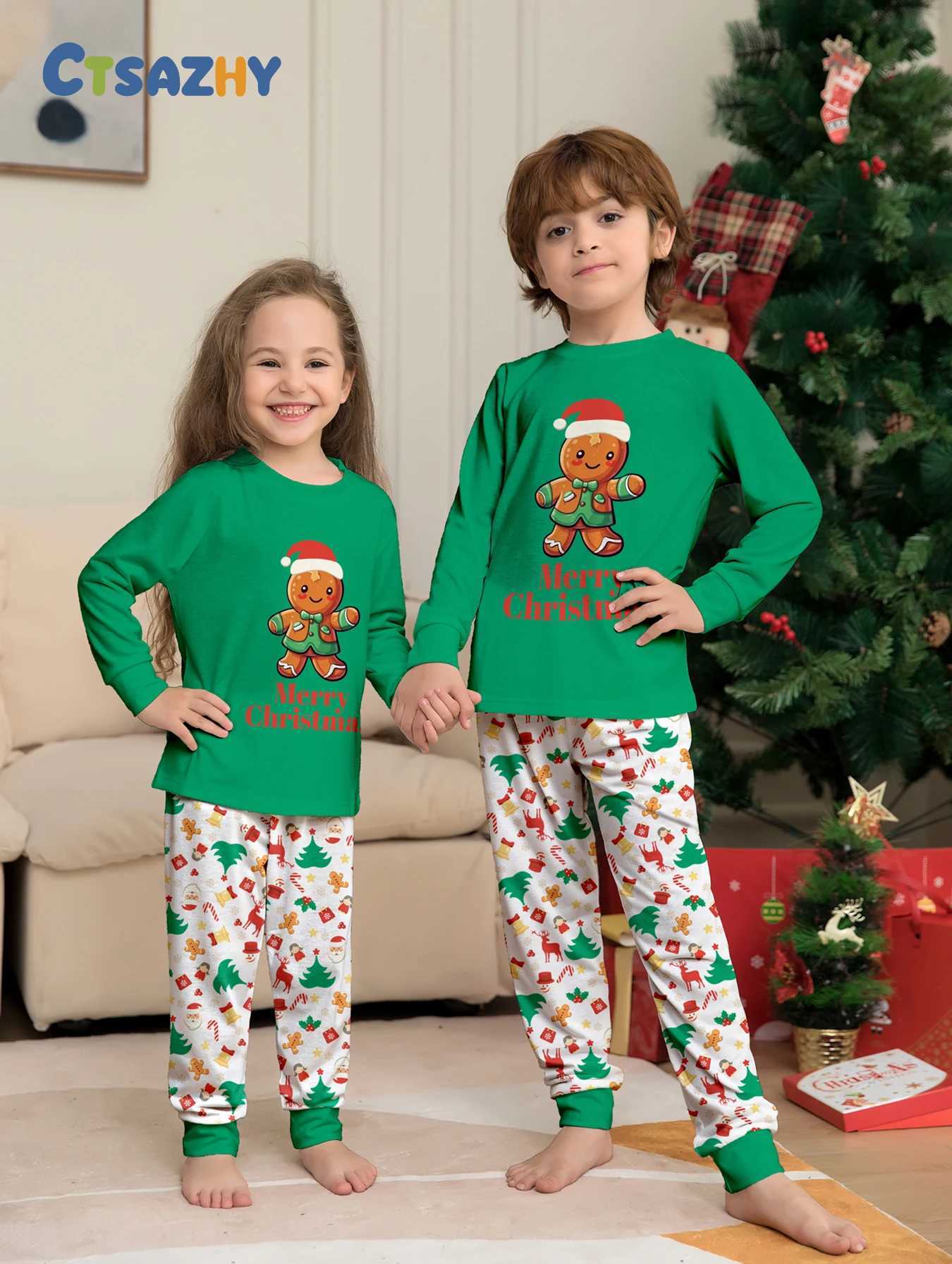 Family Matching Christmas Pajamas Set with Gingerbread Man Festive Print Cozy Xmas Loungewear L251021HB0H