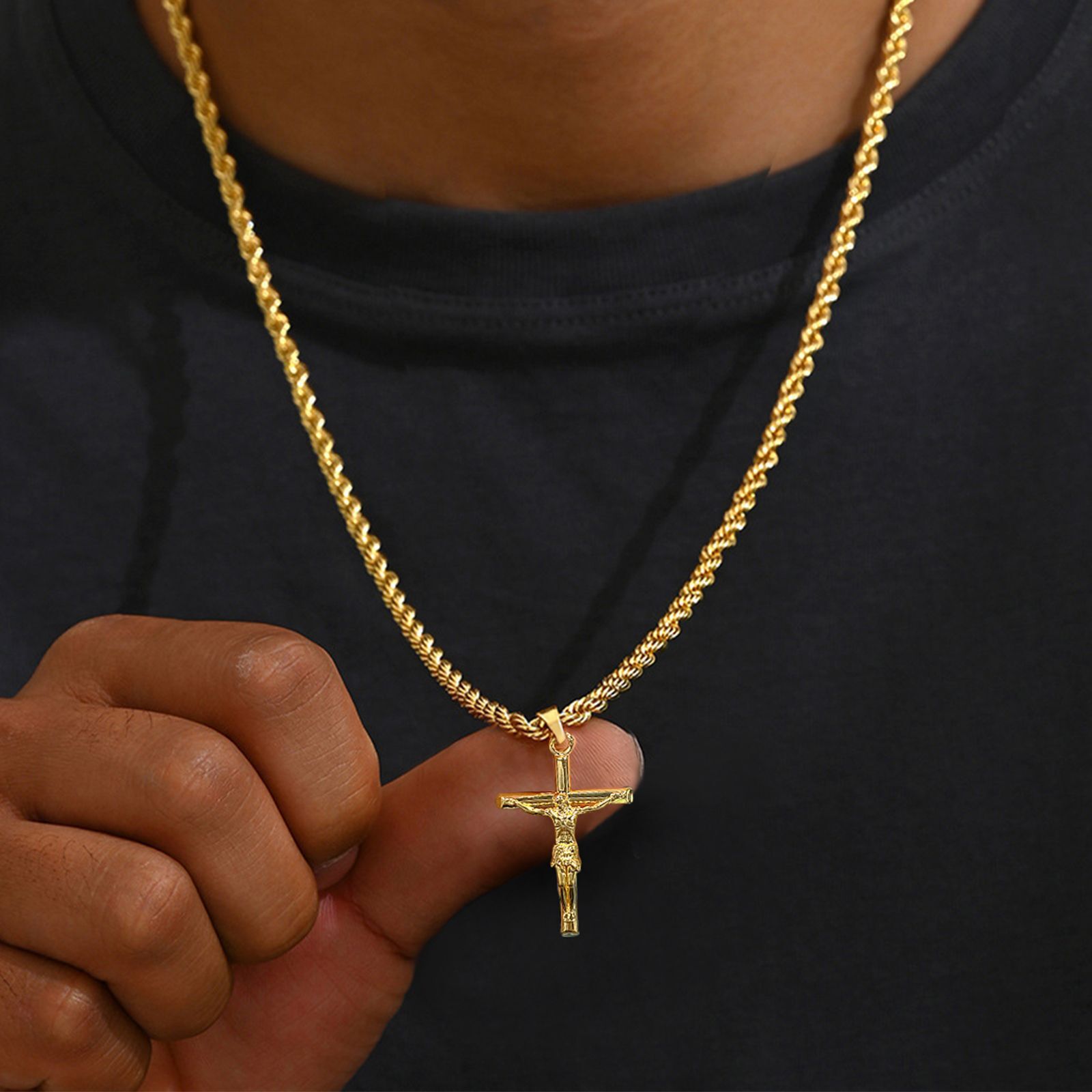Necklace Gold Plated Non-Fading Personalized High-End Cross Pendant for Men