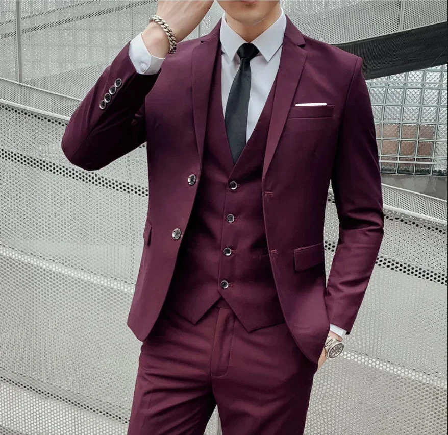 Suit Blazer Vest Trousers Mens Fashionable Gentleman Business British Style Solidcolor Banquet Host Casual Wedding Suit 251021