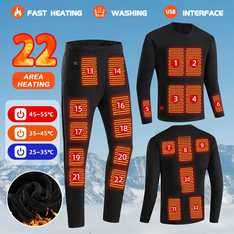 22 Zones Heated Underwear Set Men Women Winter Heated Suit Set Motorcycle USB Electric Powered Thermal Heating Motorcycle Pant 251021