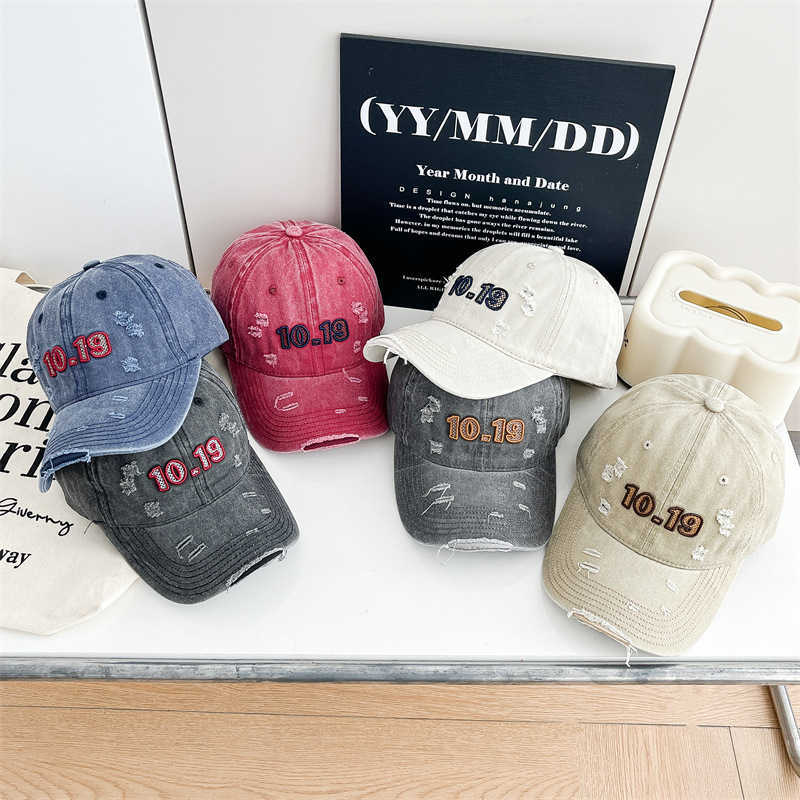 New Style Distressed Soft Top Washed Embroidered Letter Baseball Cap for Women Spring Summer Versatile Wide Brim Duckbill Cap for Women H251020