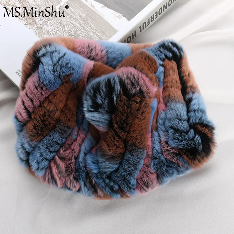 MSMinShuRex Rabbit Fur Headband for Women DualUse Elastic Neck Warmer Winter Headbands 251021