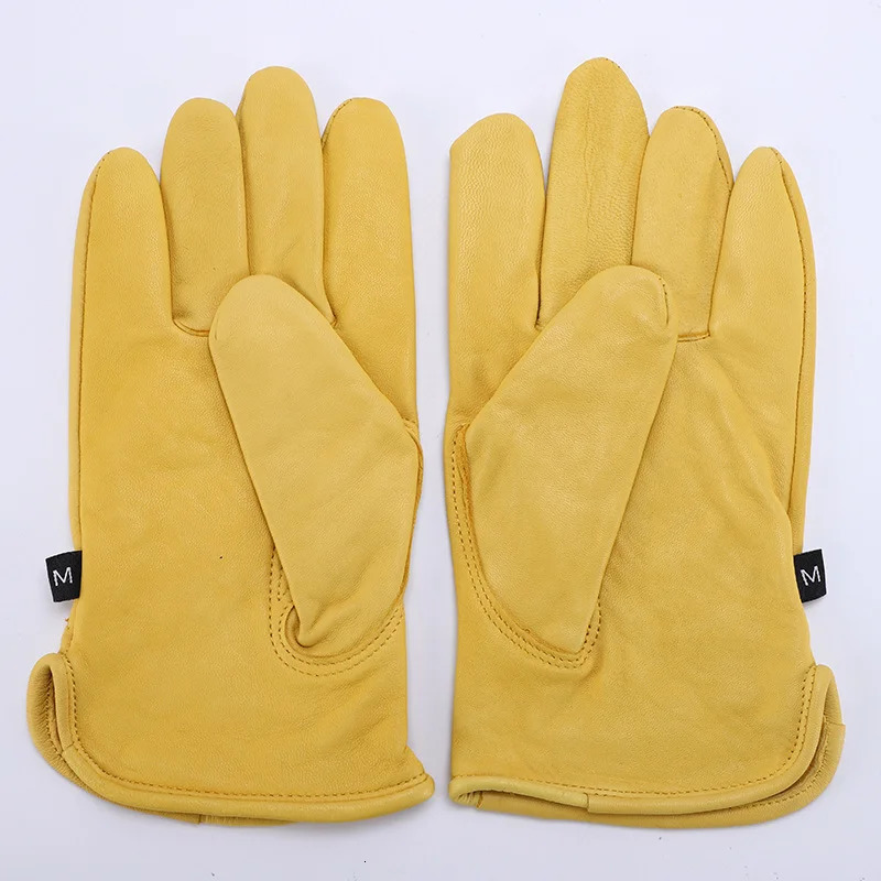 Leather Work Gloves Sheepskin Driving Gloves Men Motorcycle Gardening Safety Protective Fruit Picking Gloves 251020