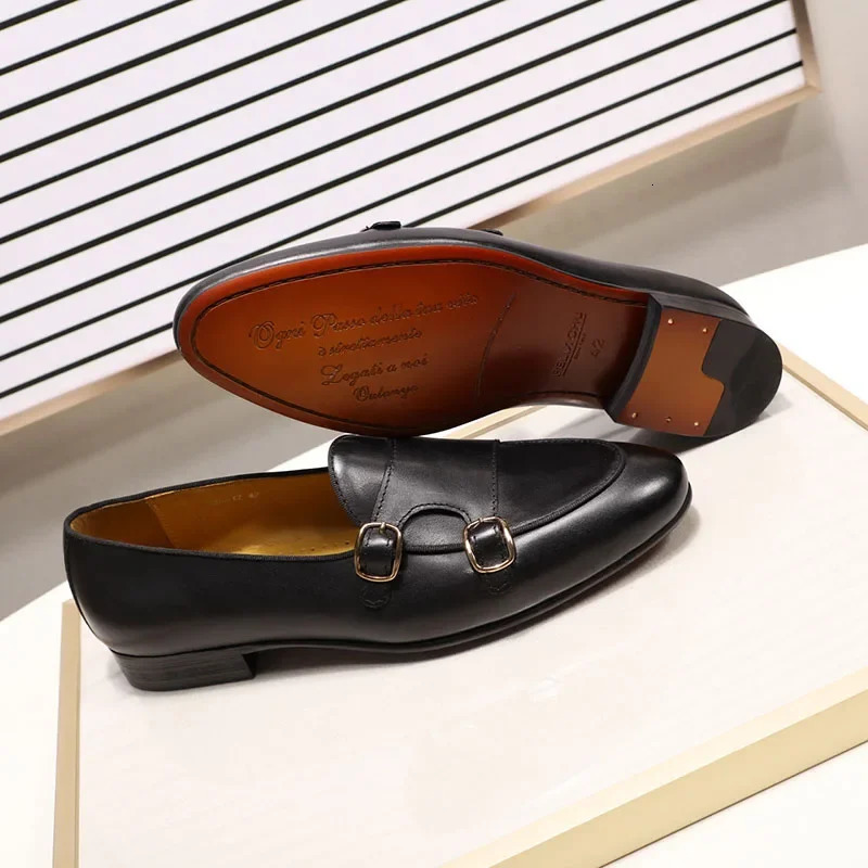 FELIX CHU Mens Genuine Leather Loafers Handmade Monk Strap Casual Dress Shoes for Wedding Party Summer Autumn Footwear 251021