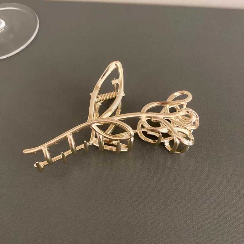 Hollow OutTulip Clamping Hair Clip for Women Korean Style Hair Claws Ins Style Metal Hairpin Style Gold Color Hair AccessoriesW254021