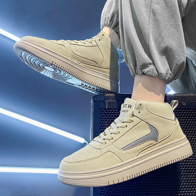 High-top shoes men's autumn and winter trends versatile casual platform shoes leather surface waterproof and non-slip work shoes