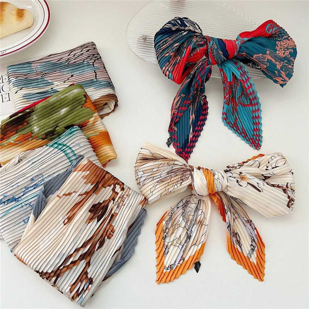 Silk Scarf Wen Luxury Ladies Small Scarf Whosa Scarves wraps Pated Chiffon Hijabs Satin Hijabe Fme BandaW251021