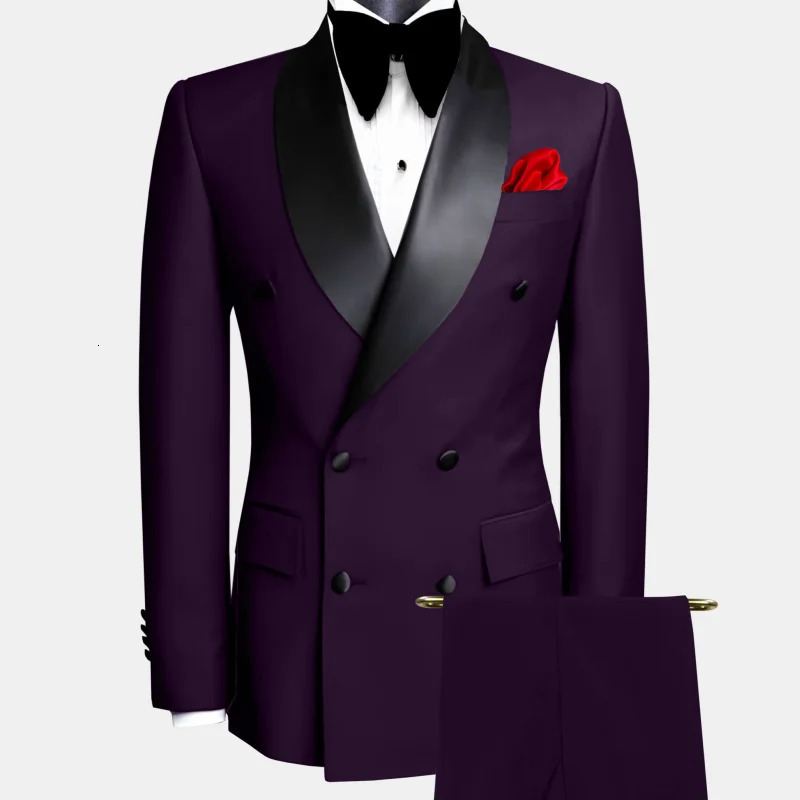 Men Suit Black 2 Pieces Double Button With Black Lapel For Wedding Groom Business Birthday Banquet Work Suit Jacket And Pants 251021