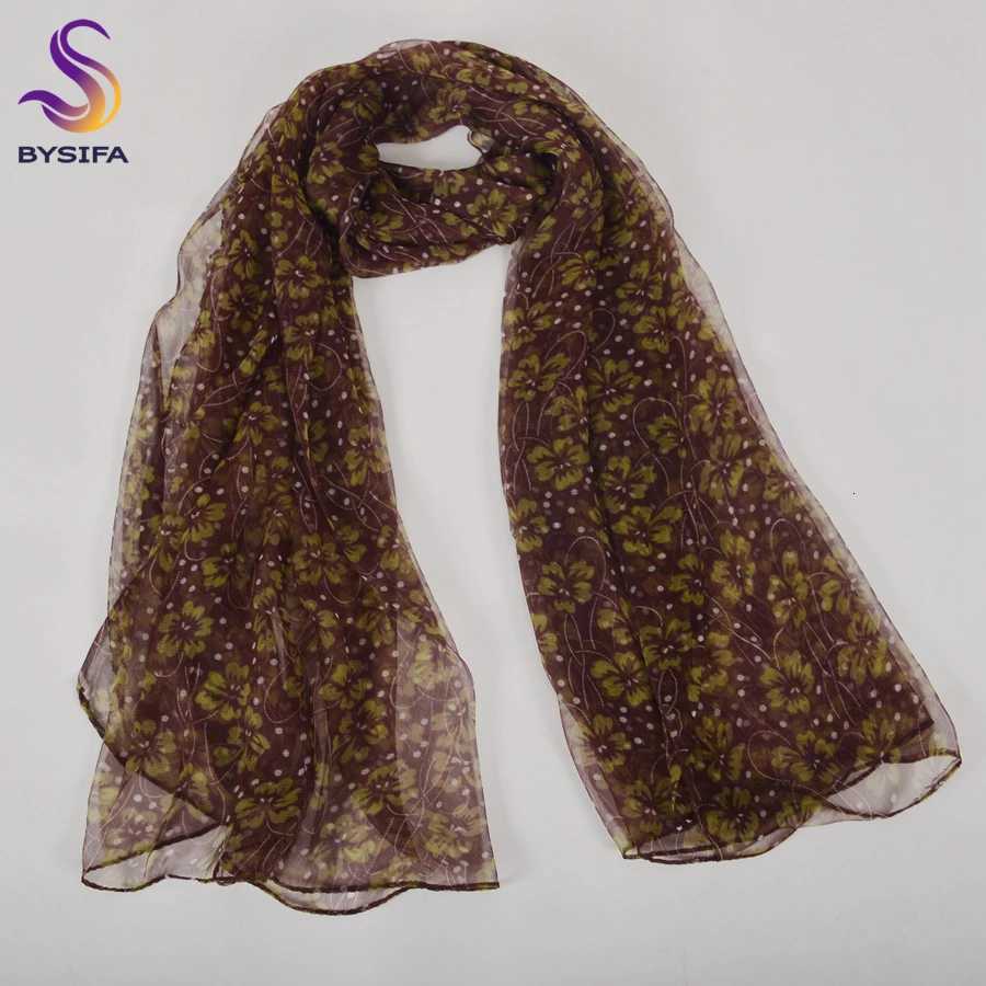BYSIFA Coffee Green Silk Scarf Hijab Elegant Long Neck Scarves Shawls Spring Fall Brand Accessories Head Scarf Cape 170100 W251021
