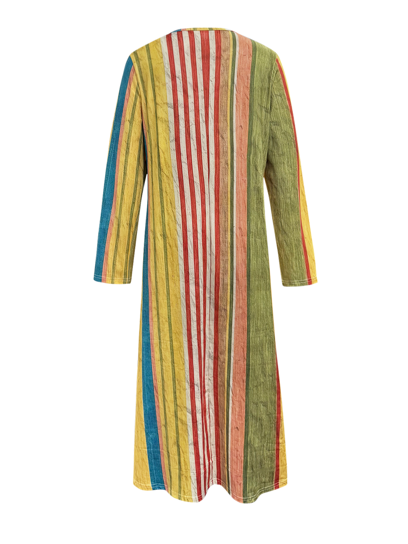 Women's Autumn New Striped Printed Deep V-Neck Beach Vacation Dress, Milk Silk Casual Versatile Long Dress-CF50882