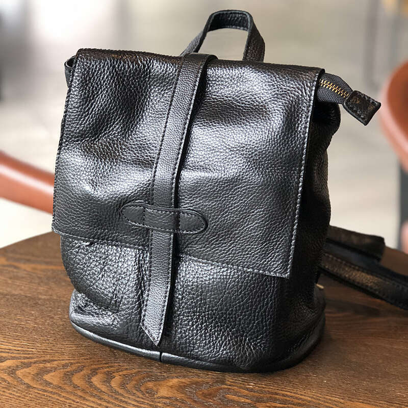 Top Layer Cowhide For Women Genuine Backpack Simple Casual Travel Soft Leather Artistic Handmade Bag High Quality