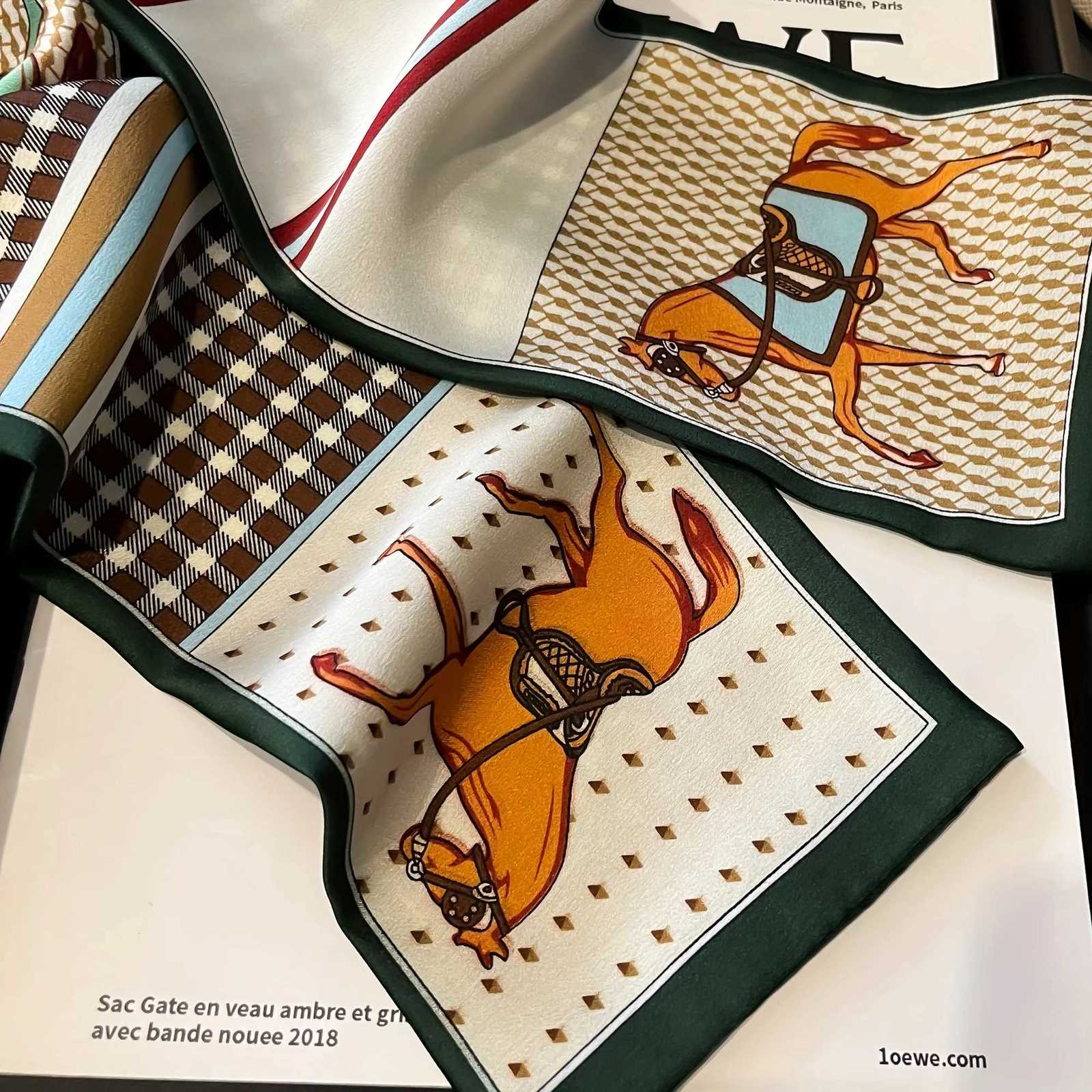 Luxury Horse Pattern Imitation Silk Scarf band Neckerchi Foard Fa Hair Scarfs Neck Tie Skinny Scarves Soft SatinW251021