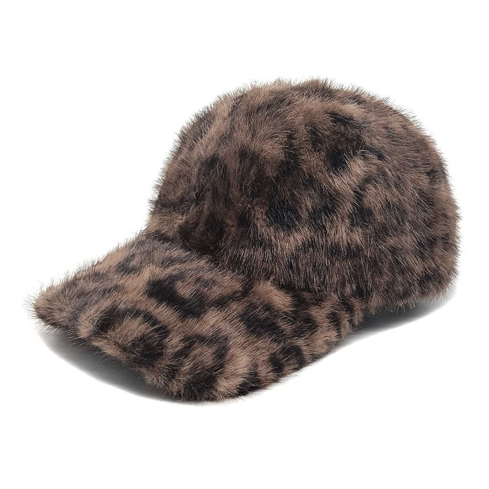 New Plush Leopard Print Warm Baseball Cap for Women Fashionable Outdoor Versatile Sun Hat H251020