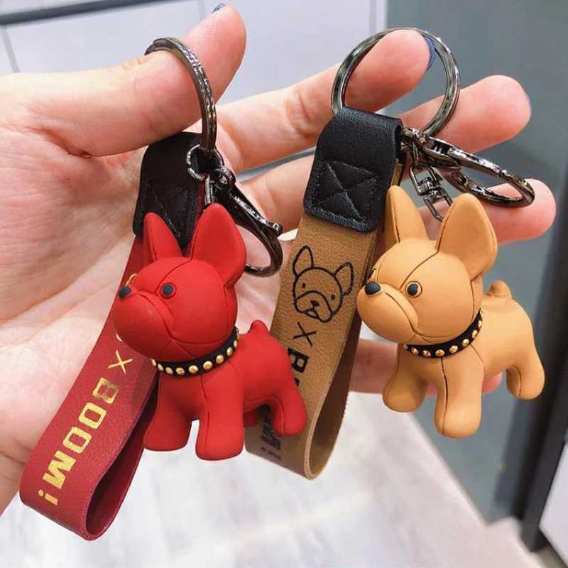 1PC Punk French Bulldog Keychain PU Leather Dog Keyring Fashion For Women Bag Car Pendant Jewelry Trinket Key Ring Key Chain W251021