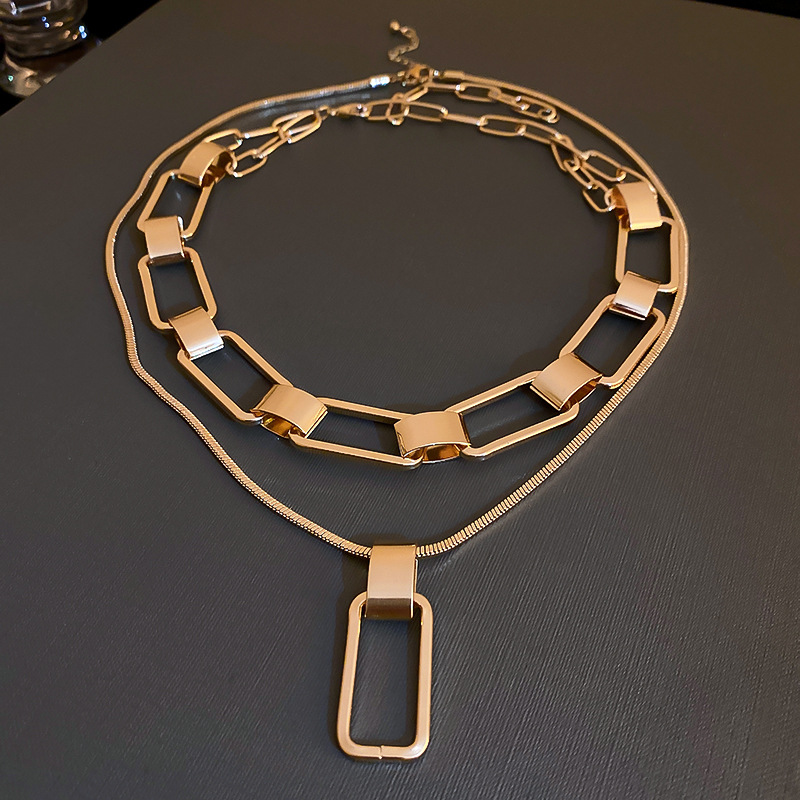 Metal Splicing Chain Necklace Set Minimalist Pendant Choker Punk Style Design Niche Jewelry - view 7