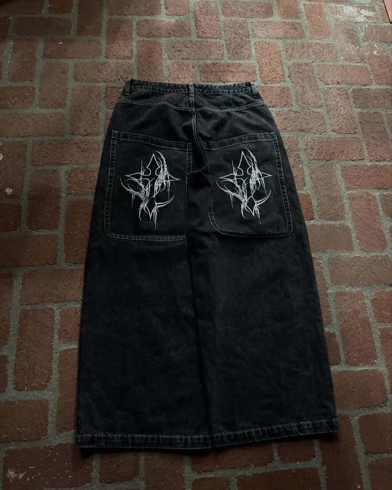 Gothic Harajuku Retro Streetwear Trousers Vintage High Street Baggy Y2K Jeans Women Hiphop Punk Waist Wideleg Pants Men 251017