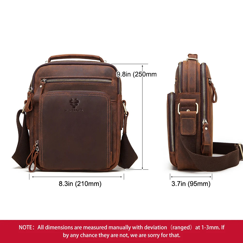 HUMERPAUL Genuine Leather Mens Shoulder Bag Vintage Cross Bags Large Capacity Male Messenger Tote Travel Bolso Hombres 251014