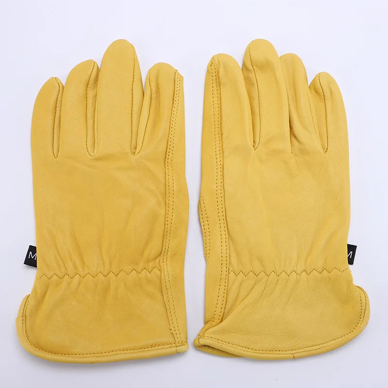 Leather Work Gloves Sheepskin Driving Gloves Men Motorcycle Gardening Safety Protective Fruit Picking Gloves 251020