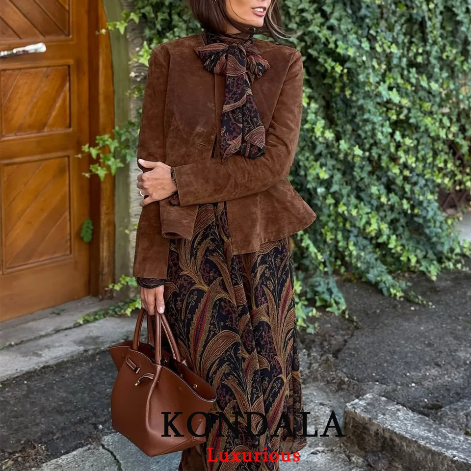 KONDALA Streetwear Suede Women Jackets O Neck Buttons Long Sleeve Short Fashion Autumn Winter Casual Outwears 251021