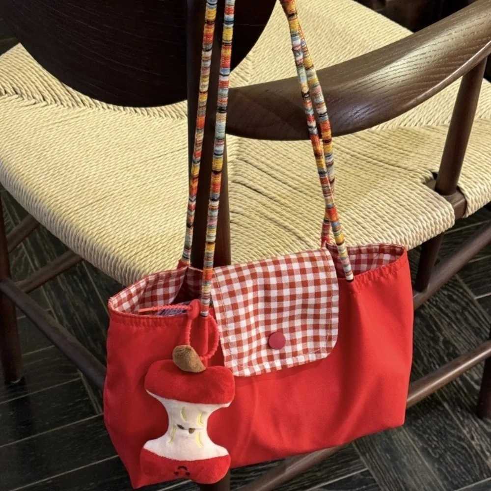 Fashion Korean Style Tote Bag Largecapacity Red Grid Shoulder Bag Canvas Handbag Work Handheld Bag Womens HandbagsXJ251021