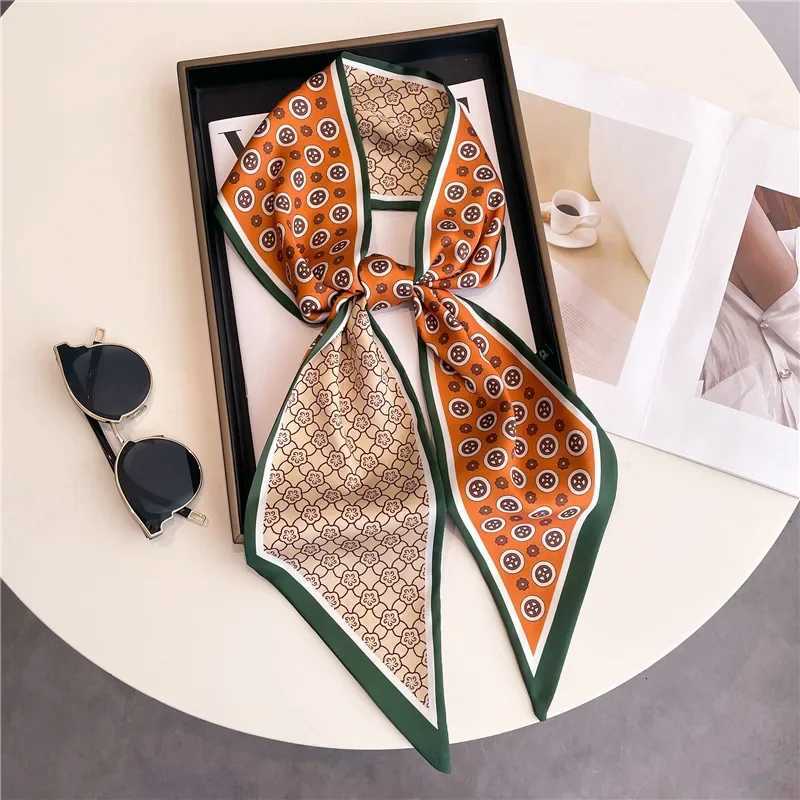 Fashion Print Hair Ribbon Scarf Wen Neck Tie Bag Scarfs Satin Silk Skinny scarves Ladies Foard Floral Bands 2025NewW251021