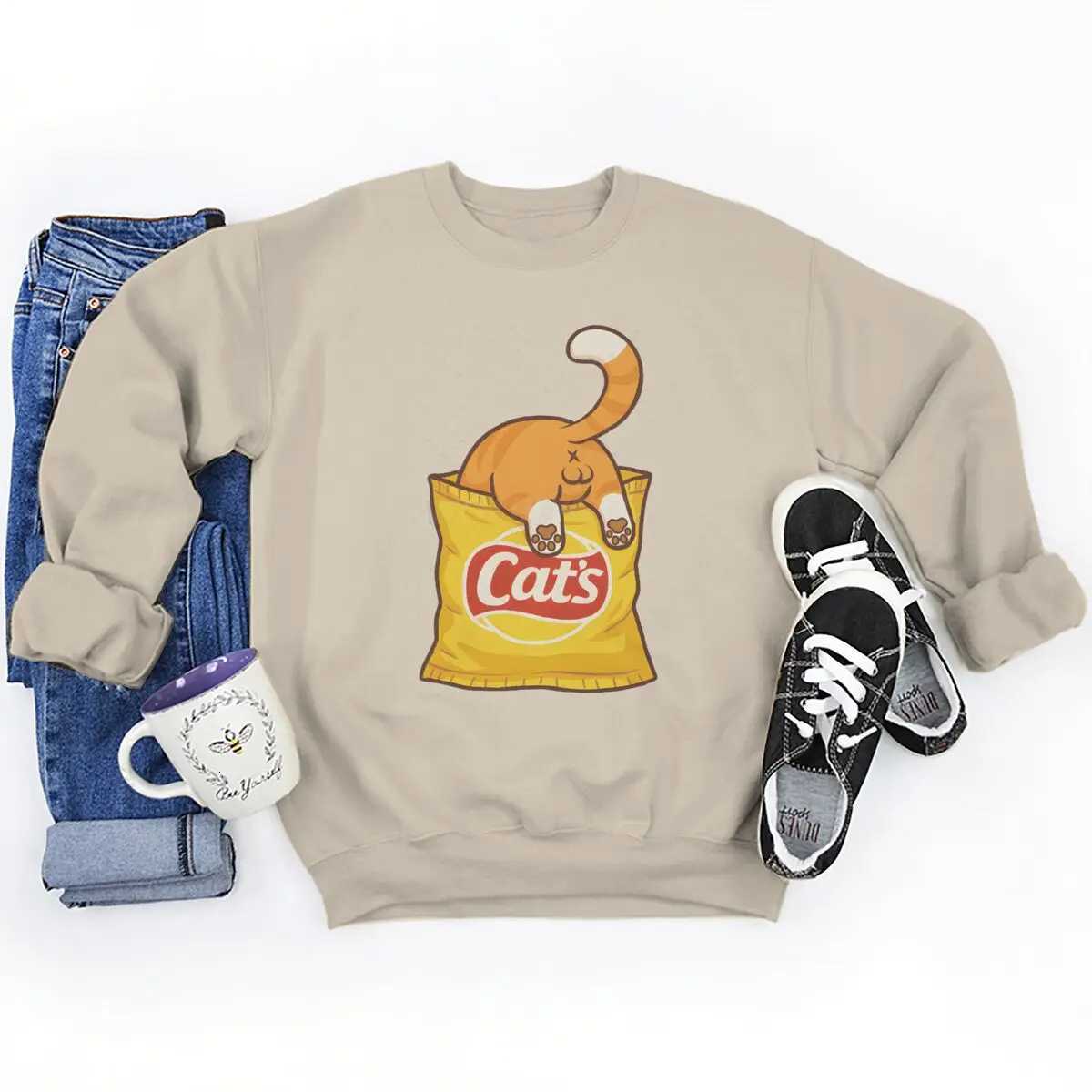 Men Women Clothing Cats Chips Fashion Casual Sweatshirts Design Tops Cartoon Cute Animal Lovers Gifts Unisex Funny Sweatshirt W251021