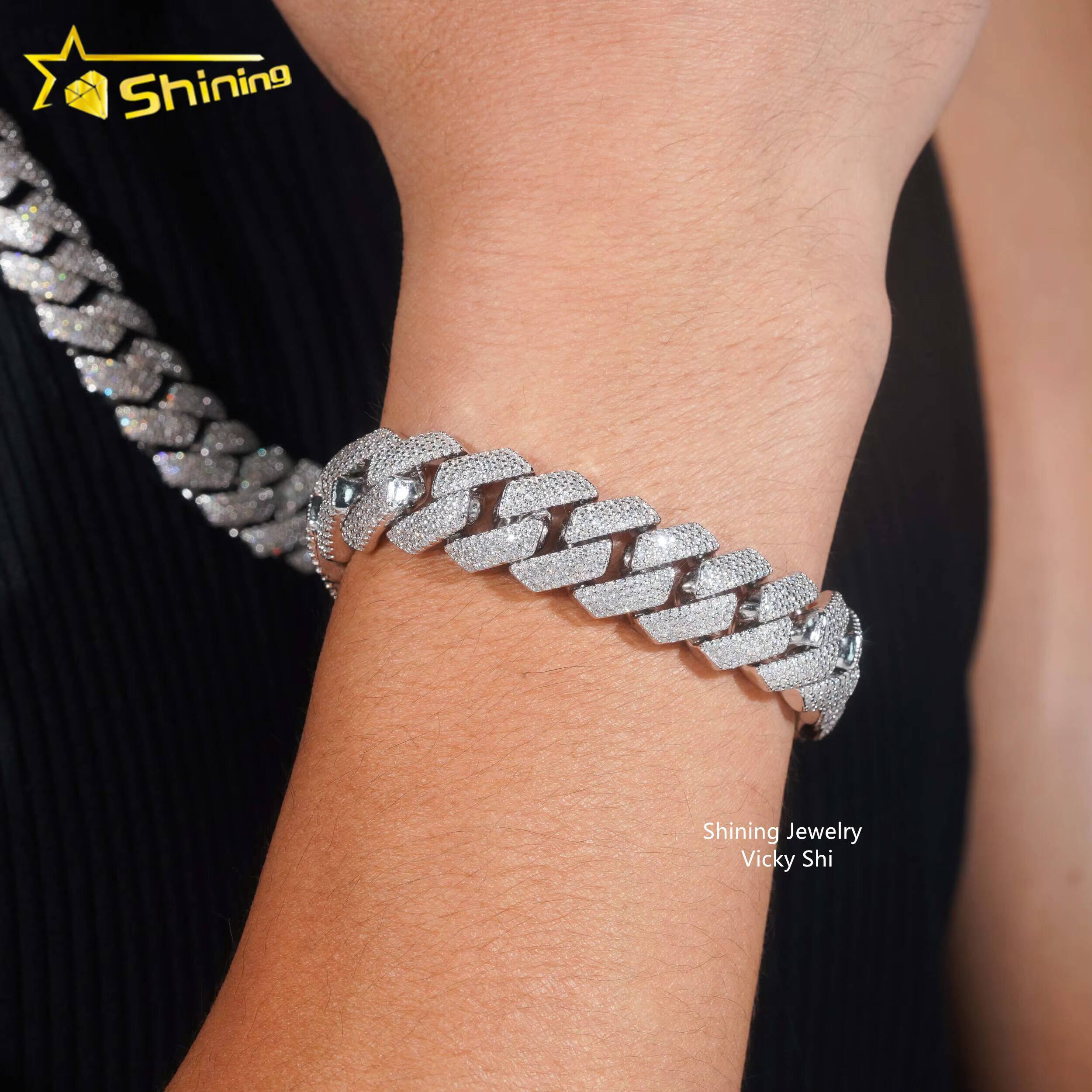 Iced Out Rapper Hip Hop Jewelry High Quality Sterling Silver 925 15MM 4 Rows Moissanite Cuban Link Chain Ready to Ship