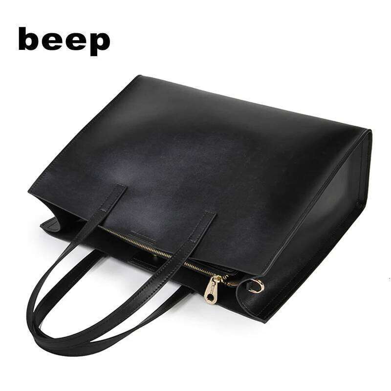 Beep New Superior Cowhide Fashion Genuine Leather Simple Women Leather Tote Shoulder Big Women's Bag 251021