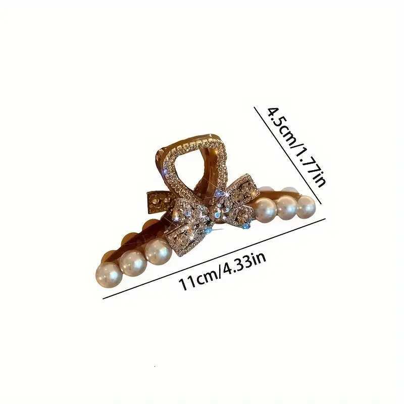 Elegant rhinestone and imitation pearl bow hair clip Womens fashionable resin hair accessory suitable for casual wearW254021