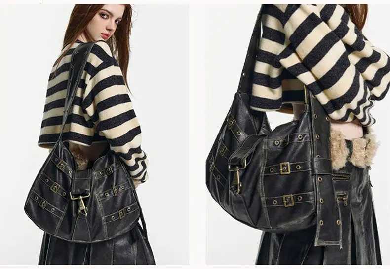 JIAERDI Vintage Rivet Black Handbag Women Y2k Grunge Leather Chic Large Capacity Tote Bag Female Retro Casual Shoulder Bag Bolso Z251018