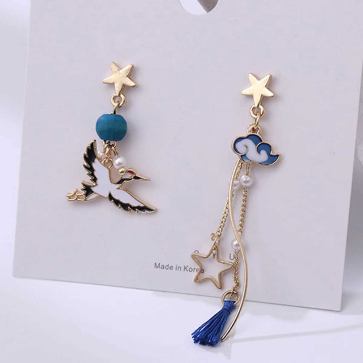 Vintage Enamel Crane Bird Dangle Earrings For Women Men Chinese Style Folding Fan Flying Birds Koi Cat Animal Earrings Jewelry J251021