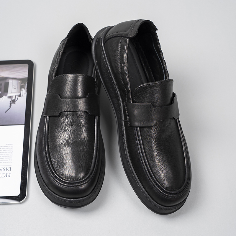 New men's business leather shoes, slip-on, genuine leather round toe, handmade, British style, lace-up, driving style