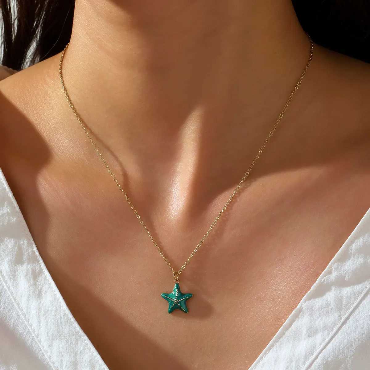 Waterproof Stainless Steel Cute Red Enamel Starfish Charm Necklace 14K Gold Color Pendant Choker Jewelry For Women Daily Wear XJ250717