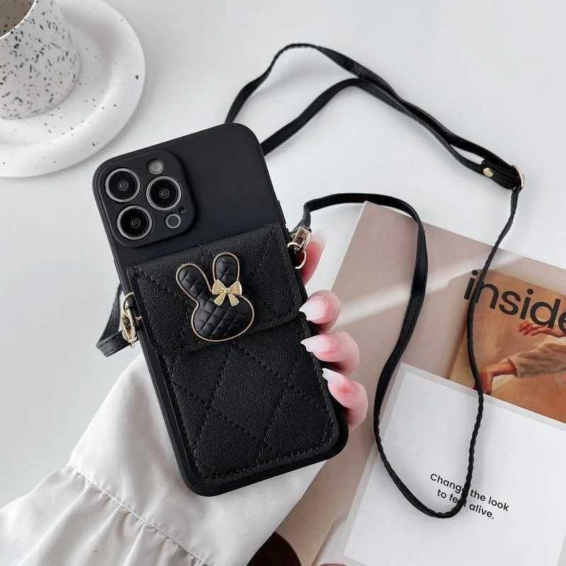 Case for Galaxy S25 Ultra S20 S21 S22 S23 FE S24 Plus Rabbit Wallet Bag Card Crossbody Leather Lanyard Neck Strap Cover J251114