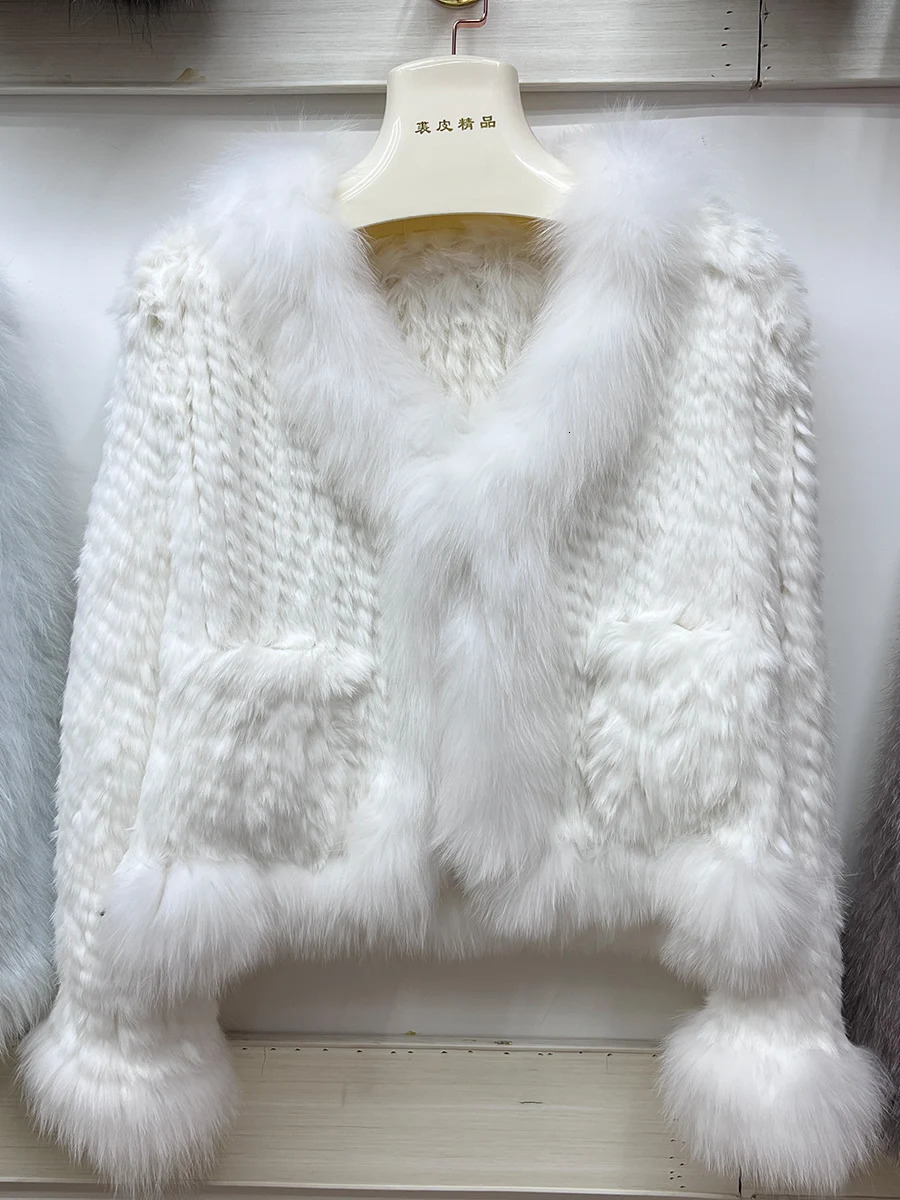Natural Rabbit Fur Coats Knitted Womens Real Fox Fur Jackets Woman Clothing 251013