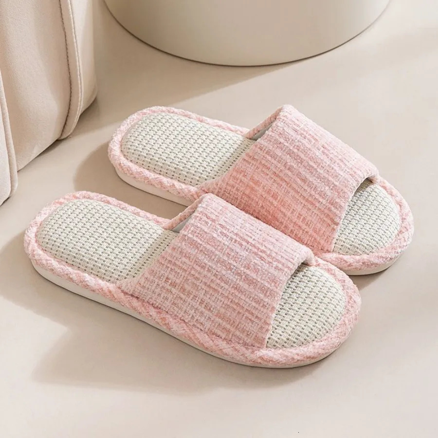 Womens Fashion Home Linen Couple Slippers Breathable Home Shoes Moisture Absorbing Anti slip Cotton Linen Slippers 251021