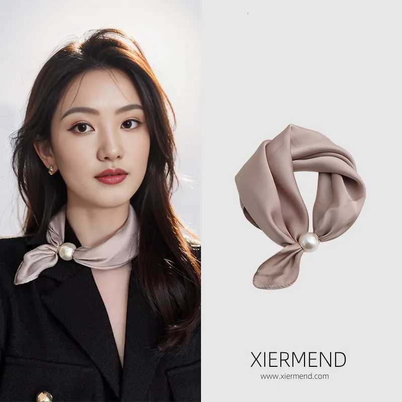 2025 Necklaces Pearls Magnetic Buckles Scarves Short Collarbones Clothing Accessories Neck Protection Women Solid Silk Scarves W251021