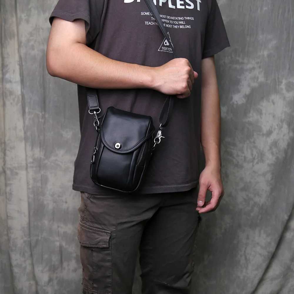 Multi Functional Mens Leather Waist Bag Fashionable And Casual Top Layer Cowhide Crossbody Bag 67inch Mobile Phone Hook Bag Z251021