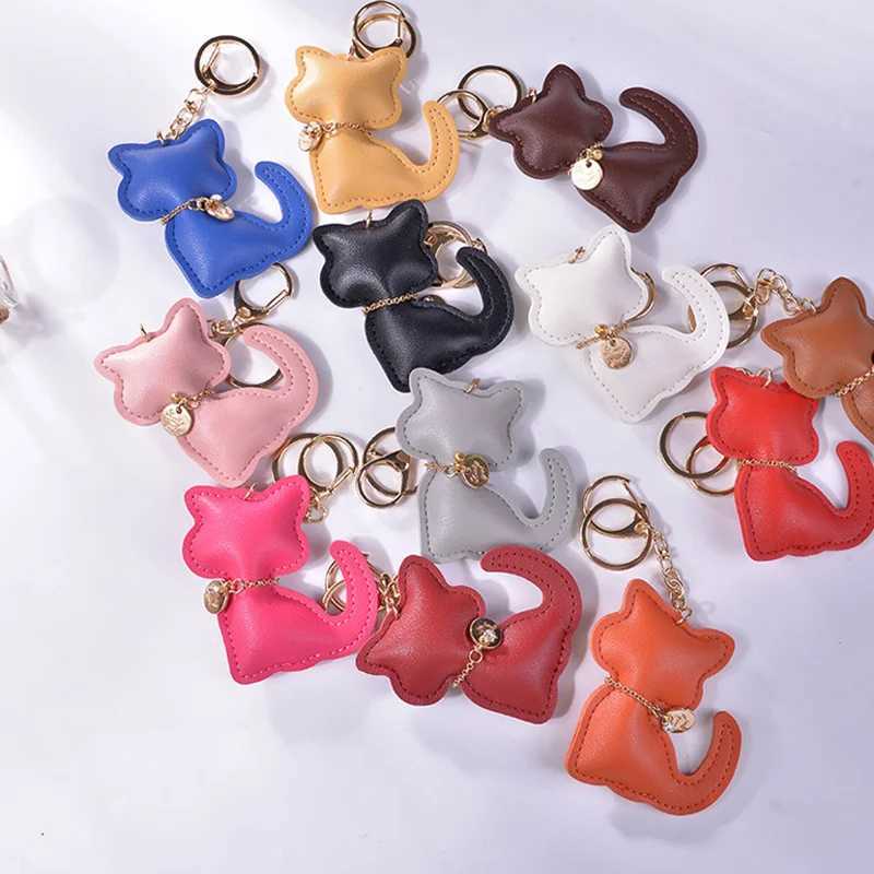 PU Leather Cute Cat Key Chain Fashion Kitten Shape Keychain Women Car Key Holder Home Key Ring Charm Bag Car Pendant Gift W251021