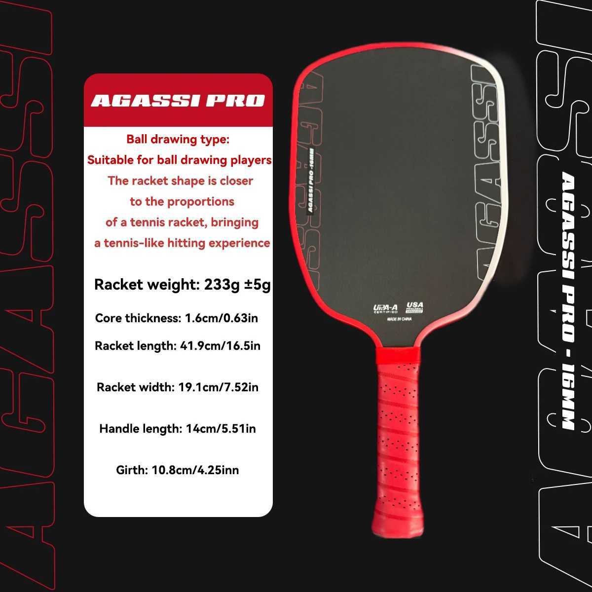 Agassi Pro IV 6mm Pickleball Paddle GEN 4 TFP Foam Core T700 Carbon Fiber Pickleball Rackets Increases Spin Control W251021