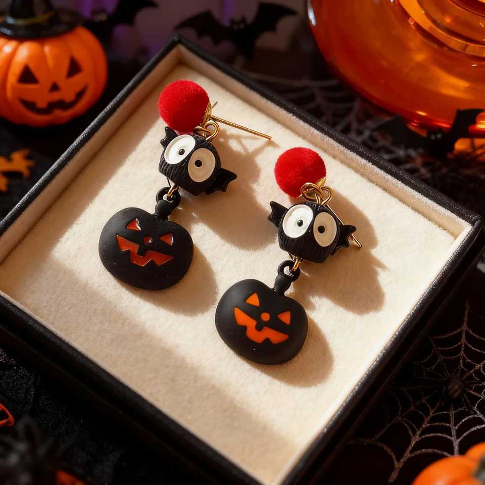 Halloween Big Eyes Flying Drop Earrings Cute Cartoon Black Resin Bat Pumpkin Earrings Jewelry Gifts For Women Men J251021