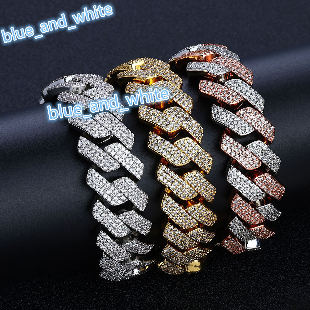 Hip Hop White Gold Prong Cuban Link Chain Bracelet 20mm Iced Diamond Prong Cuban Chain for Women Gold Plated Zircon for Parties