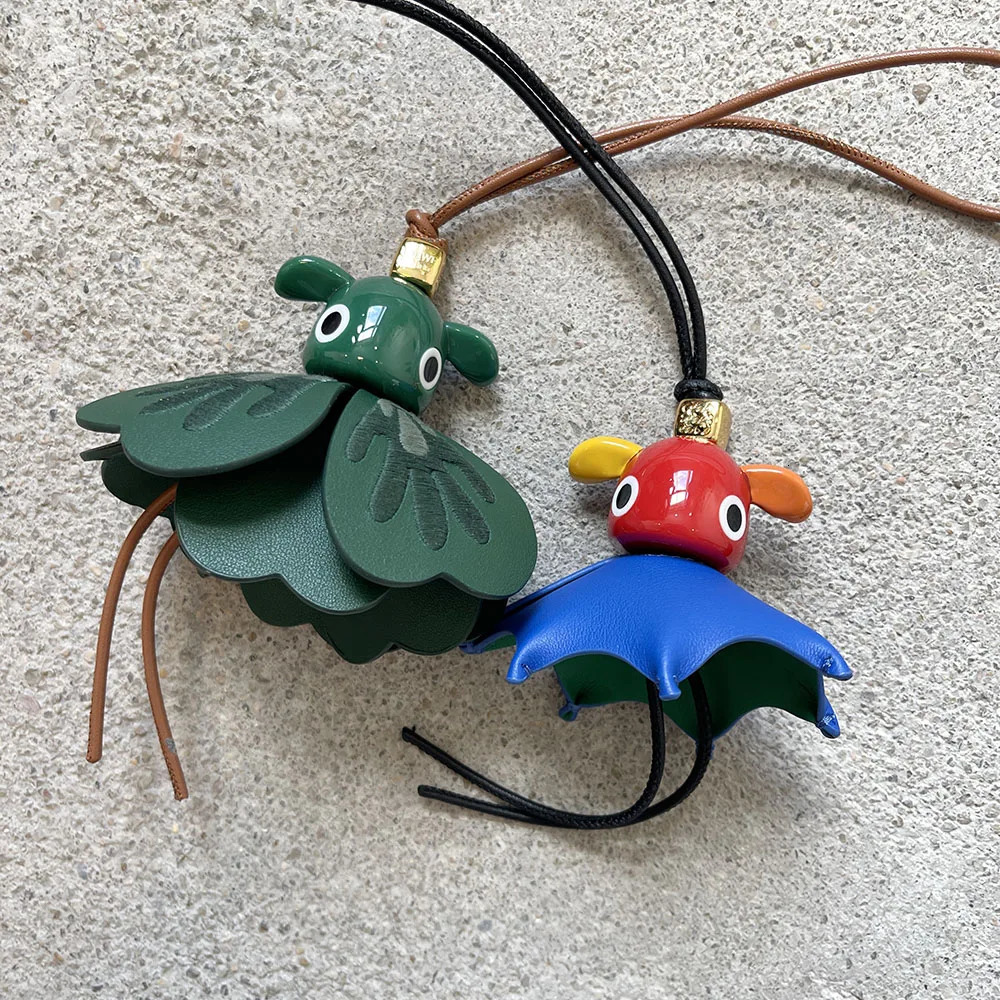 Genuine Leather Whimsical Creature Keychain Bag Charm for Luggage Purse Car Decor Cute Accessory 251017